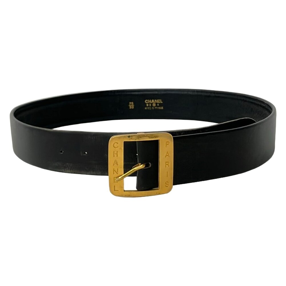 Chanel Black Leather Hardware Belt Gold #359073C59B